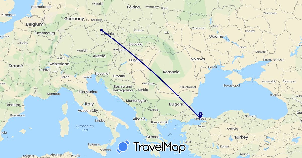 TravelMap itinerary: driving in Czech Republic, Turkey (Asia, Europe)